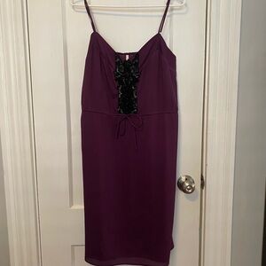 Twelfth Street by Cynthia Vincent Purple and Black Midi Dress with Lace